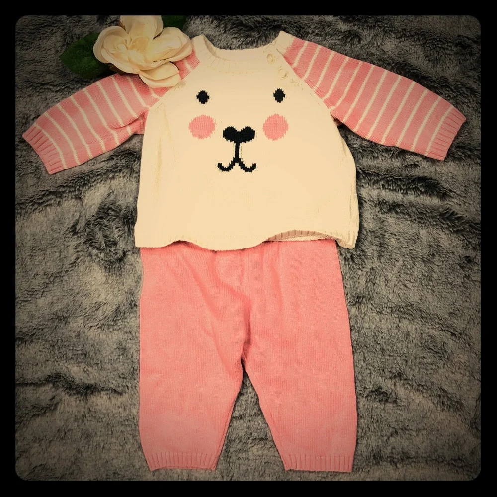 Cherokee Pink Bear Sweater Outfit size 3 months - Picture 2 of 11